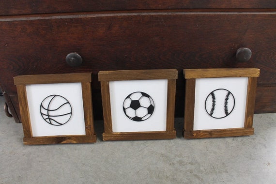 Boys Room Sports Playroom Soccer Basketball Baseball Game Day Gym Nursery Toy Room Garage Set of 3 Handmade Decor Baby Gift