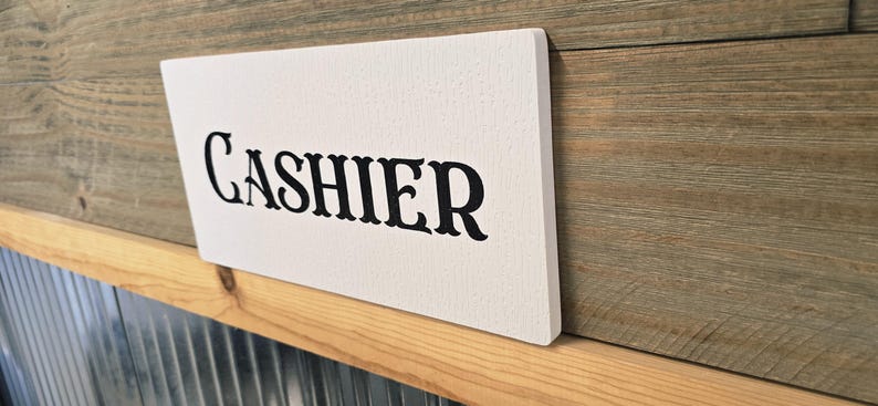 Cashier Sign – Black Lettering on White for Farmhouse, Retro, Cottage ...
