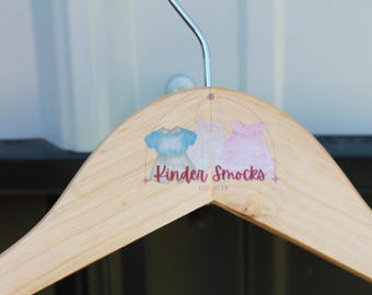 Custom Business UV Printed Hanger Hard Wood Sturdy clothing Coats Shirts Skirts Dresses Kids Children Clothes Dress Pants Scarfs