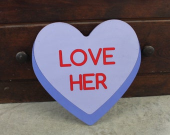 Valentines Day Conversation Heart Purple Cutout Love Her Photography Prop Decor Handmade Home Decor Raised 3D Giftable Sign Wall Art