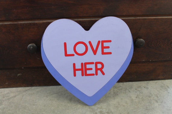 Valentines Day Conversation Heart Purple Cutout Love Her Photography Prop Decor Handmade Home Decor Raised 3D Giftable Sign Wall Art