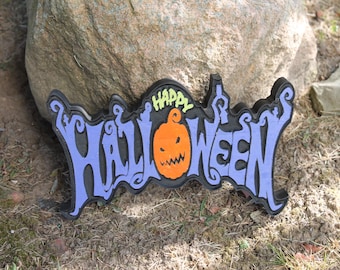 Halloween Wooden Sign: Jack O Lantern, Black Cat, Spooky Decor, Engraved, Happy Halloween
