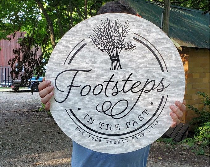 Featured listing image: Custom Weatherproof pvc Sign Textured Personalized Round Circle Textured Ready for your Business Logo Great for hanging or wall mounted