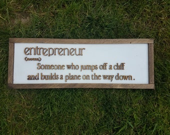 Entrepreneur Gift, Self Employed, Boss Gift, Small Business Owner, Business, Sign, 3D, Raised Text, Framed,  White, Rustic