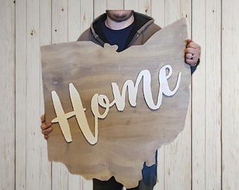 Large Ohio Home Sign • 3D Raised Wood State Sign • Rustic Farmhouse Wall Art • Ohio Home Decor • State Pride Gift