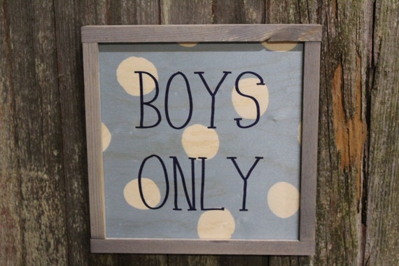 Framed Boys Only Wood Sign Room Sign Pallet Sign Club House Blue and White Circles No Girls Text Script Décor Decoration Print Wall Art