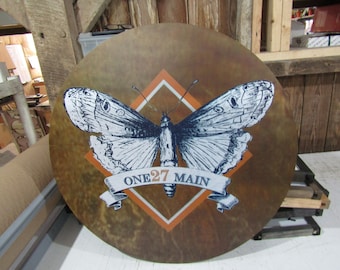 Custom Large Round Business Sign Your Logo Moth Stained Wood Printed Image Small Business Circle Plaque Home Decor Front Door Store Front