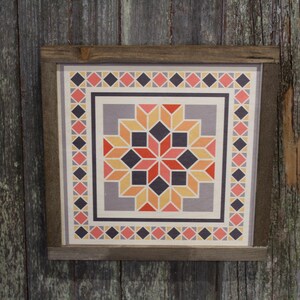 Barn Quilt Wood Sign Pastel Star Stars Country Brown Framed Square ...