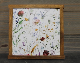 Floral Printed Sign Wildflower Spring Framed Art Wall Decor Handmade Flowers Colorful Simple Little Girls Room Bathroom
