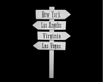 Custom Plastic Directional Sign • Personalized City Arrow Sign • Travel‑Themed Wall Decor • Modern Acrylic Street Sign