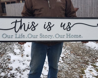 This is Us Our Life Our Story Our Home Large family sign wood fireplace living room dinning room shabby cottage chic farmhouse rustic decor