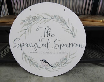 Small Business Jewelry Store Sparrow Logo Your Logo Wreath Frame Round Hanging Sign Booth Custom Personalized Wall Art Color Wood Print