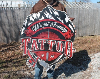 Tattoo Sign, Large Custom Business Sign, We Use Your Actual Graphic, Business Logo, Wood, Laser Cut Out, 3D, Extra Large