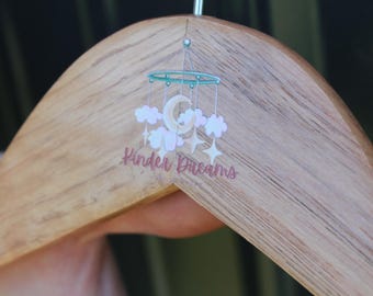Nursery Custom UV Printed Hanger Engraved Hard Wood Sturdy clothing Coats Dreamcatcher Clouds Dreamer Kids Children clothes Moon Stars