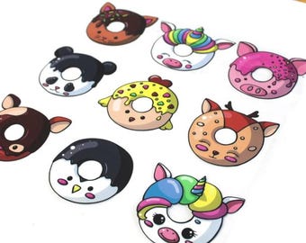Donut Unicorn Animal Stickers Decals Waterproof Sheet Full Color Sticker Kids Bright Fun Pig Panda Chicken Window Deal Wall Sticker Thermos
