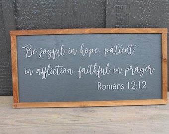Romans 12:12 Bible Verse Home Decor Pray Joy Faith Handmade 3D Framed sign Christian