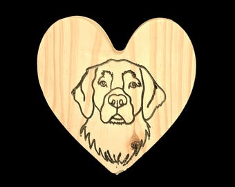 Custom Engraved Wooden Heart Dog Portrait – Pet Memorial or Gift Décor with Natural Wood Grain
