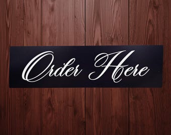 Order Here Sign – Elegant Black and White Script Sign for Café, Restaurant, or Boutique Checkout Counter or Service Area Decor