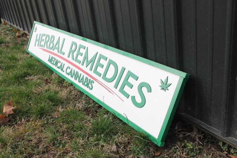 Medical Remedies Cannabis Dispensary Sign Wooden Handmade 3D Business Commerical Signage Herbal Layered Sign Single or Double sided image 6