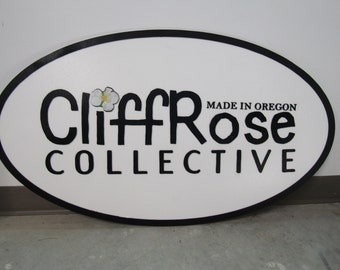 Business Sign Oval 3D Large Custom Collective Signage Indoor Outdoor Your Logo Rose Laser Cut Wooden Sign Commerical Signage Store Front