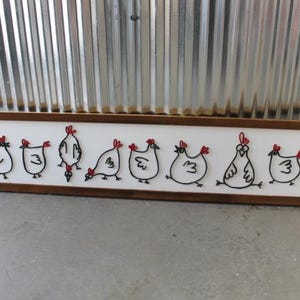 Chicken Raised Graphic 3D Chicks Sign Hens Rooster Country Décor Chicken Coop Line Drawing Happy Pecking Over Sized Rustic Wood 3D Primitive