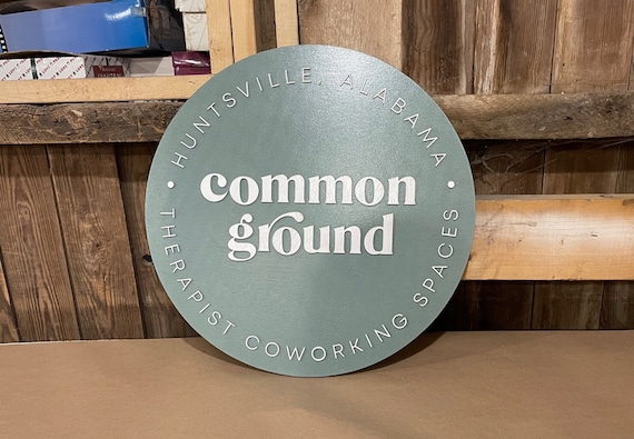 Large Round Custom Sign Commerical Signage Common Ground Therapy Coworker Personalized Logo Emblem Made To Order 3D Raised Text Handmade