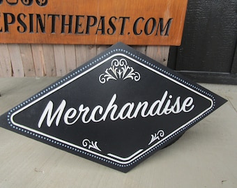 Custom Merchandise Sign Counter Direction Contoured Business Commerical Signage Theater Vintage Matching Made to Order Logo Wooden Handmade