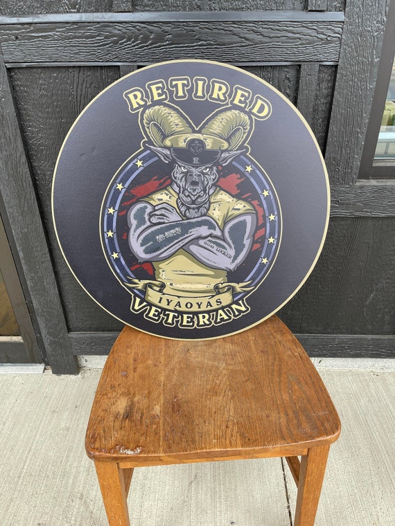 Retired Veteran Military Ram Custom Personalized Sign Logo Your Actual Logo Round Hanging Sign Booth Circle Personalized Color Wood Print