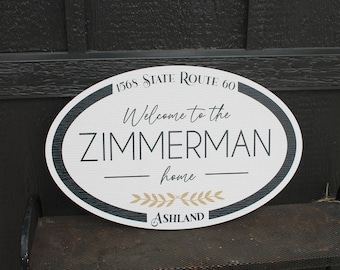 Oval Textured Outdoor Custom Made Sign Home Welcome PVC Weather Water Proof Sturdy Family Fade Mold Resistant Personalized Printed Any Color