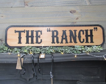 Oversized Large Custom Ranch Rustic Wooden Sign The Ranch Raised Lettering Homestead Commerical Signage Country Style 3D Laser Cut Handmade