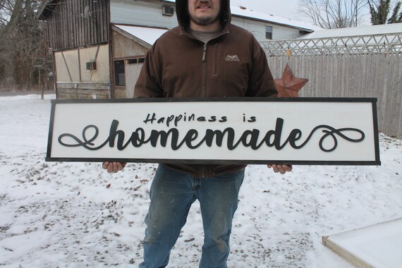 Happiness is Homemade, Wood Sign, Extra Large Country Sign ,Large Raised Letter, Over-sized, Wood, Extra Large, Couch Sign, Fireplace Sign