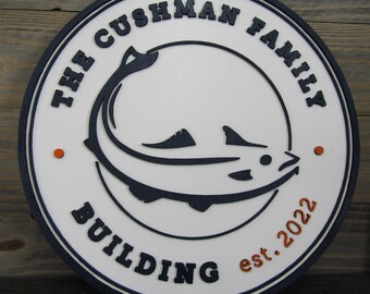 Custom Family Building Sign Personalized Customizable Fish Fisher Bait and Tackle Outdoorsman Signage Round Boating Dock Wooden Handmade