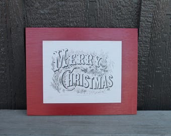 Merry Christmas Antique Printed Wood Sign Faux Frame Holiday Vignette Mantle Decorative Decor Wall Art Centerpiece