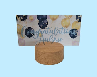 Custom Printed Acrylic Sign with LED Light‑Up Wood Base - Congratulations Sign – Balloon Design Celebration Décor