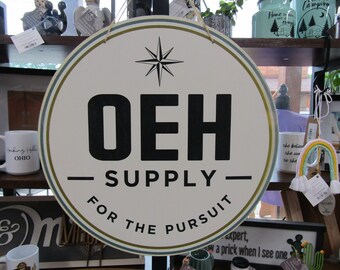 Supply Company Sign OEH Pursuit Compass Logo Personalized Customized Lightweight Affordable Booth Vendor Door Hanger Signage UV Printed Wood