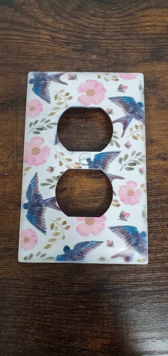 Blue Bird Swallow Floral Flowers Spring Printed in Color Light Switch Cover Plate Durable Baby Room Kids Room