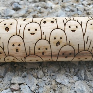 Ghost, Ghoul, Spirit, Halloween, Friendly, Rolling Pin, Texture, Embossed, Engraved, Wooden, Cookie Stamp, Laser, Pottery