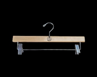 Custom Engraved Natural Wood Hanger with Clips – Personalized Logo – Modern Closet Decor & Gift Idea