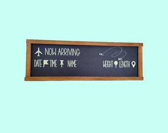 Custom Baby Arrival Chalkboard • Reusable Newborn Stats Sign • Modern Travel‑Theme Birth Announcement Board