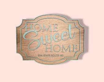 3D Home Sweet Home Sign • Raised Address Plaque • Rustic Farmhouse Entryway Decor • Personalized Family Home Wood Sign