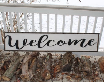 Large rustic welcome sign, front porch deck decor outdoor signs indoor signage great decor shabby chic primitive farmhouse wood farm house