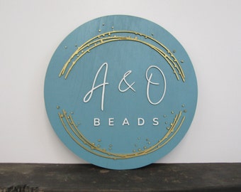 Custom Sign Round Business Commerical Signage Minimalist Made to Order Bubbles Beads Store Front Small Shop Logo Circle Wooden Handmade