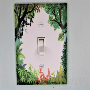 jungle tree forest woods plants light switch plate cover printed durable green decor unique custom piece