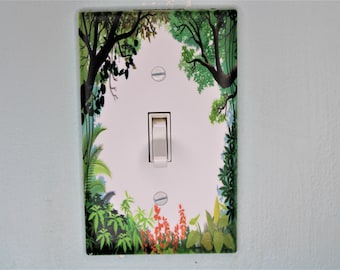 jungle tree forest woods plants light switch plate cover printed durable green decor unique custom piece