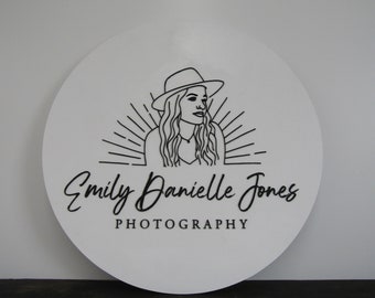 Custom Sign Round Business Commerical Signage Minimalist Made to Order Photography Studio Front Small Shop Logo  Circle Wooden Handmade