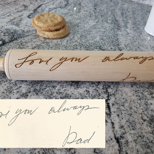 Handwriting, Loved Ones Signature, Rolling Pin, Embossed, Engraved, Wooden Rolling Pin, Cookie Stamp, Laser, Hardwood 10 inch, pottery