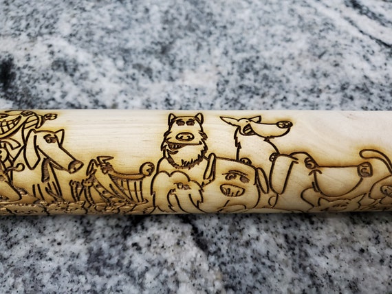 Dog, Pets, Animals, Rolling Pin,  Texture, Embossed, Engraved, Wooden Rolling Pin, Cookie Stamp, Laser, Pottery