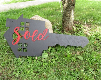 Custom Realtor Reality Sold Sign Contoured Business Commerical Signage Key New Home Made to Order Store Front Logo Wooden Handmade