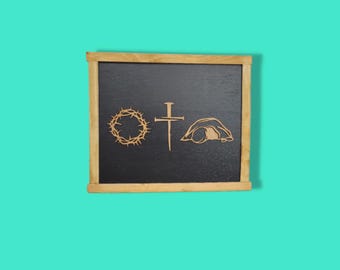 3D Christian Symbol Sign • Raised Crown Cross Tomb Decor • Rustic Faith Wall Art • Easter Resurrection Wood Sign