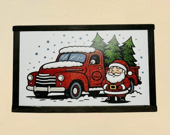 Custom Christmas Truck Sign • Your Photo or Text • Printed & Framed Holiday Wall Art • Rustic Red Truck Decor • Personalized Christmas Gift